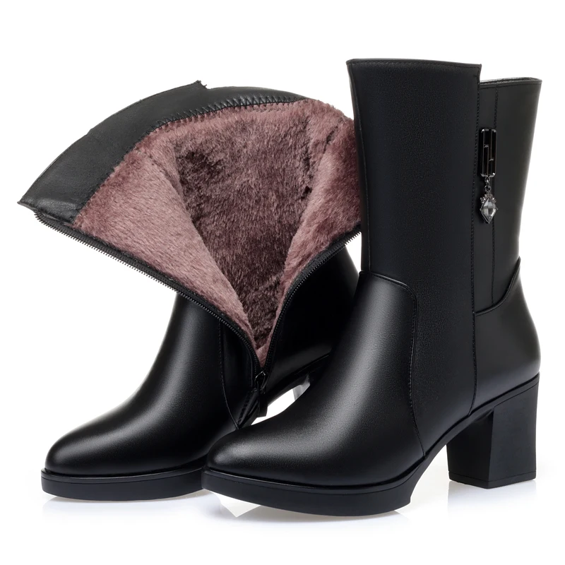 AIYUQI Women Half Boots Wool 2023 Winter New Mid-tube Ladies Motorcycle Boots Fashion Warm Women Snow Boots