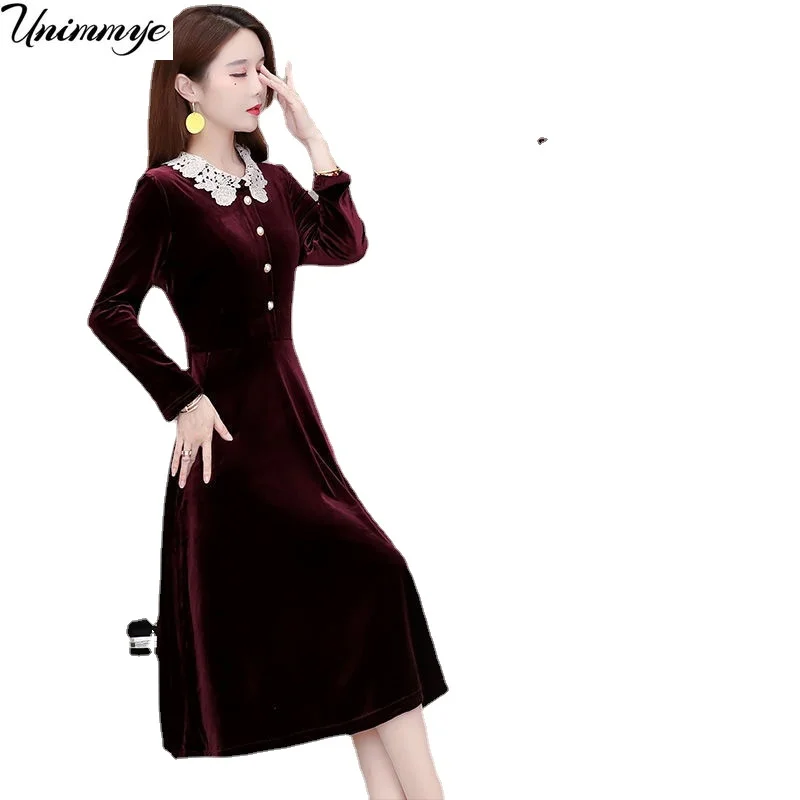 

Женское бархатное платье-макси с V-образным вырезом и длинным рукавом