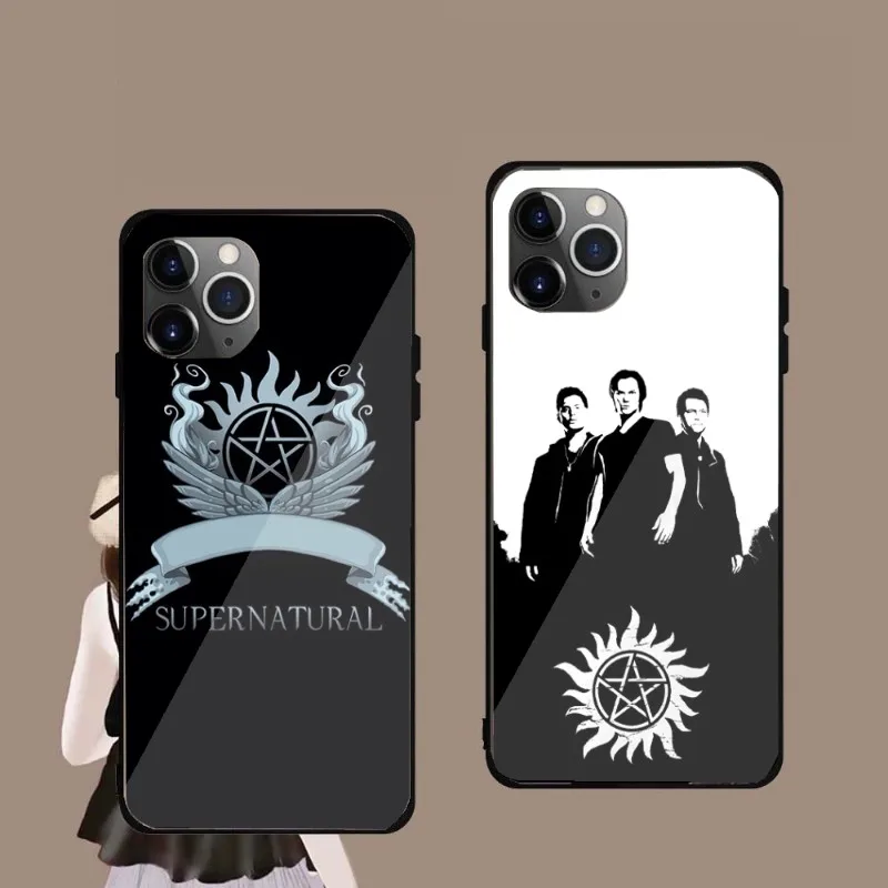 

Супернатуральный чехол для телефона IPhone 14, 13, 12, 11, XS, X, 8, 7, 6 Plus, Mini Pro Max, SE 2022, черный стеклянный чехол из поликарбоната и ТПУ для телефона