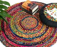 Rug 100% Jute Cotton Handmade Reversible Multicolour Area Carpet Modern Home Living Room Rag Round Rug