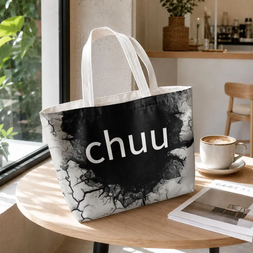 Фото Корейский бренд C-Chuu: Набор из 2 сумок-тоут с двусторонним принтом, холщовые сумки на молнии, сумки для покупок, наплечные сумки, сумочки №3