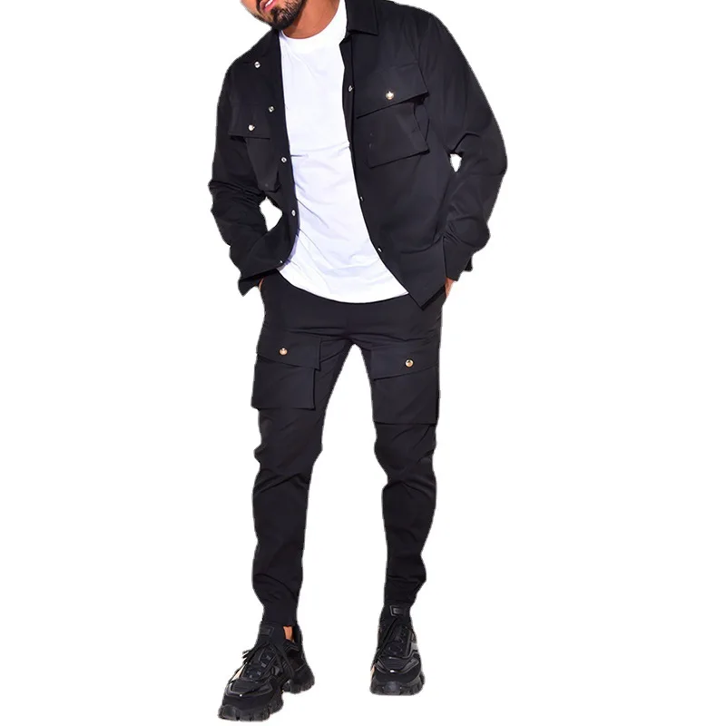 Slim Fit Men's Suit Solid Color Men Casual Fashion Long Sleeve Coat + Workwear Pants Trendy Men's Clothes