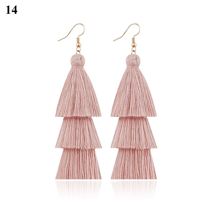 Богемные 4 серьги длинная бахрома разноцветные искусственные большие висячие в