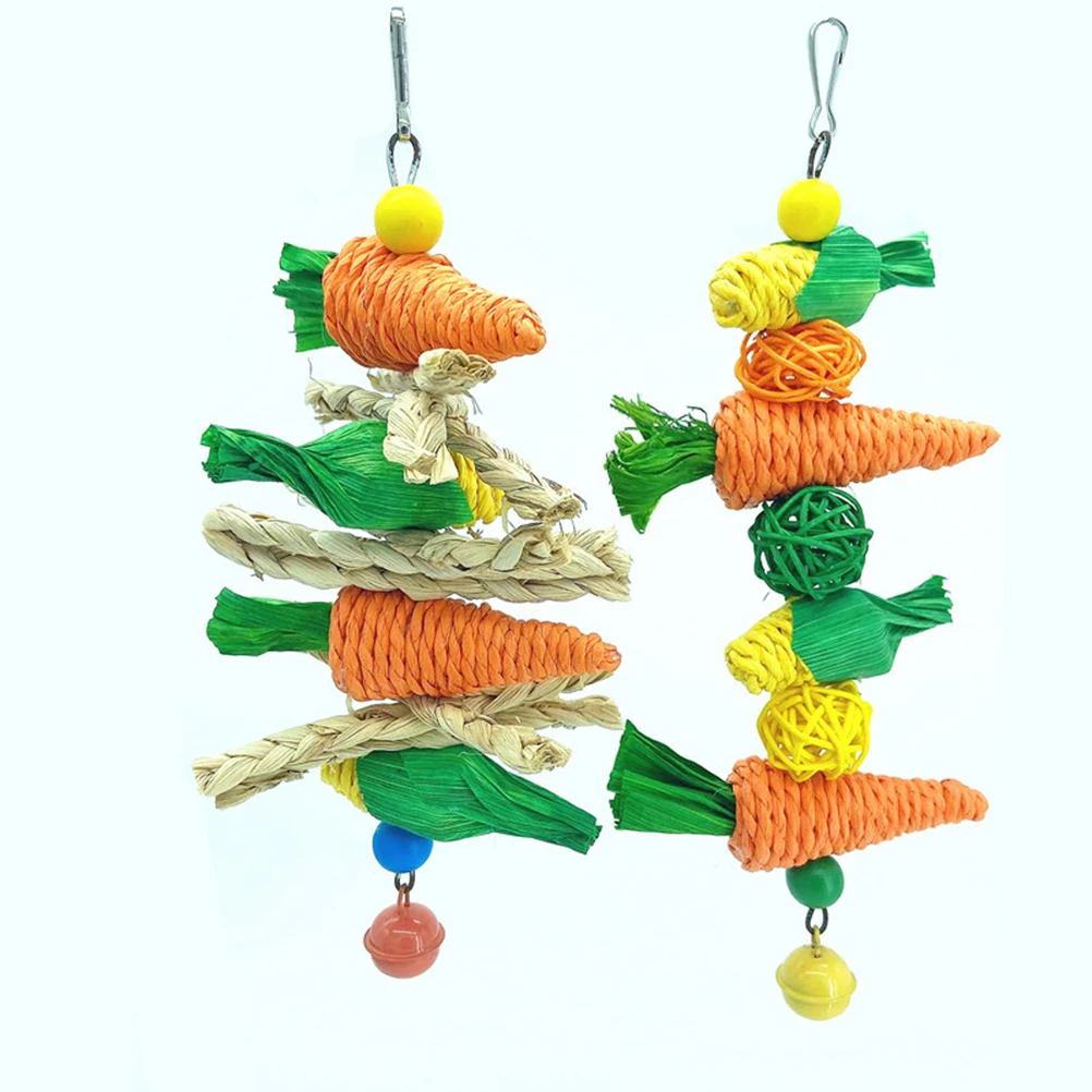 

2Pcs Parrot Toys Hamster Chew Toys Rabbit Teething String Small Pet Toys Bird Toys Wooden Cane Chew Toys
