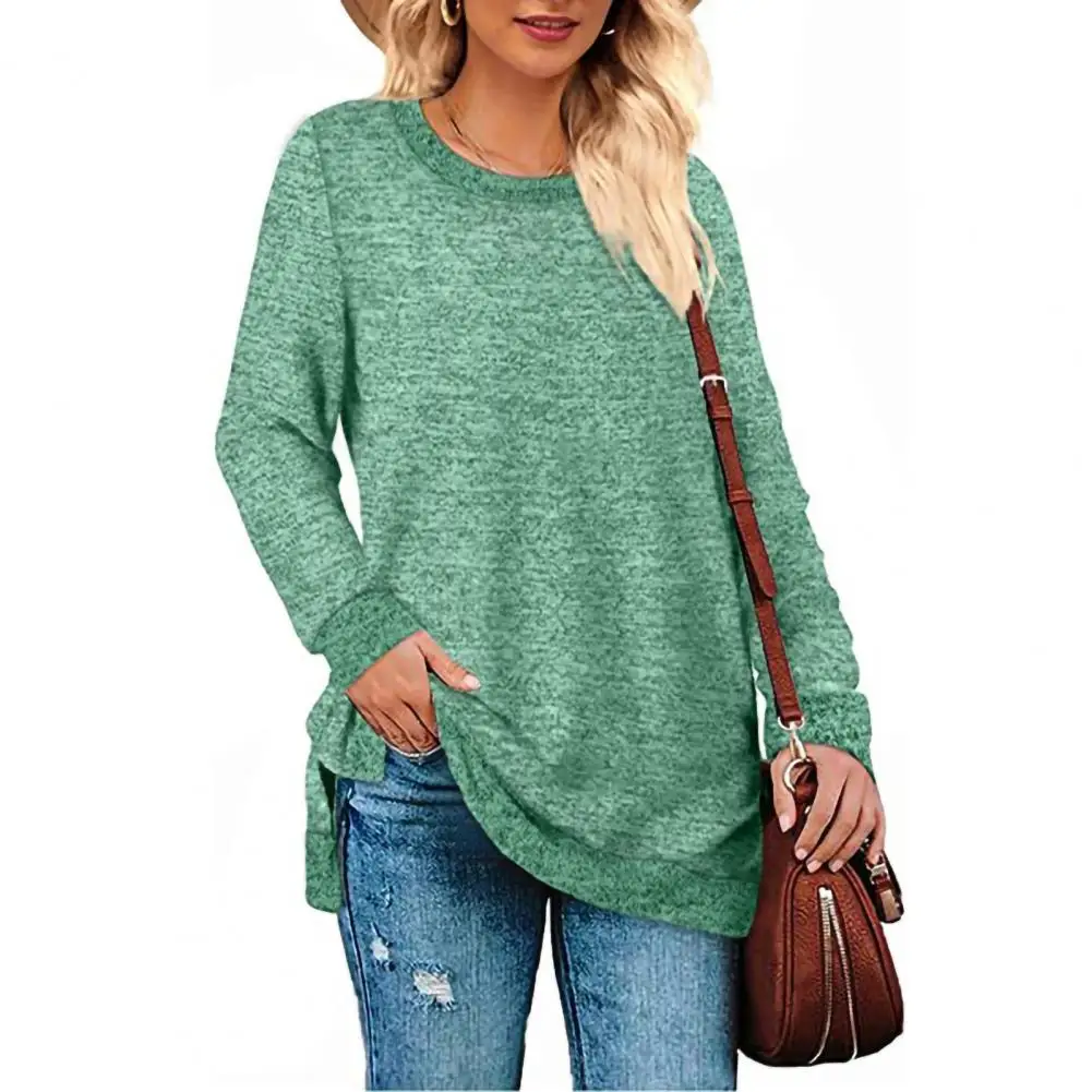 

Женская дышащая рубашка с разрезом сбоку, с круглым вырезом