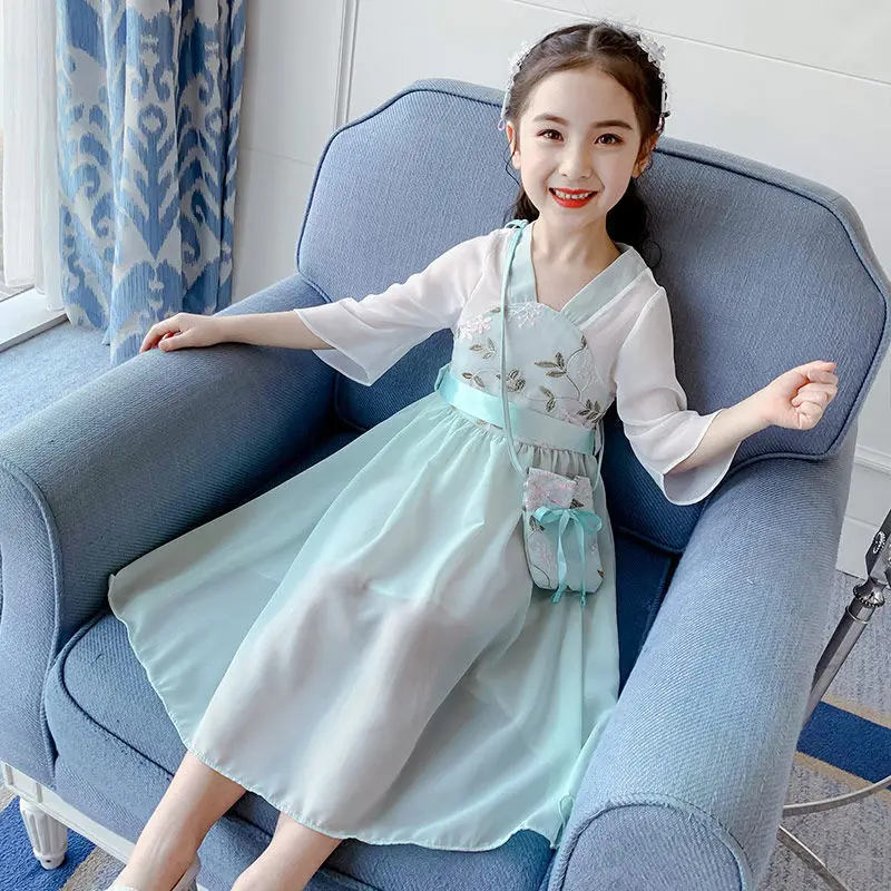

Girls Dresses Summer 2023 Children's Clothing Baby Summer Hanfu Chinese Style Ancient Costume Dress Child 8 6 7 5 11 10 12 Year