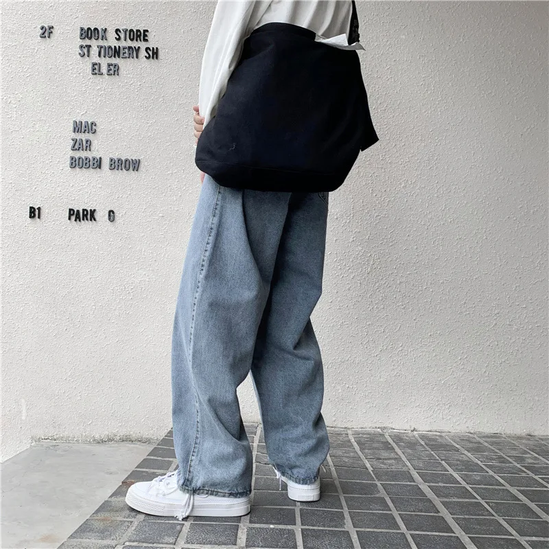 Retro Autumn Trend Wide Leg Drawstring Jeans Men's Straight Leg Loose Student Joker Bow Feet Torre Pants
