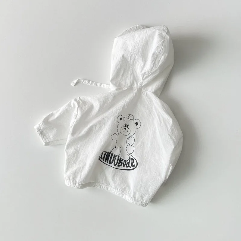 

2023 Summer New Baby Long Sleeve Hooded Coat Infant Cute Bear Print Sunscreen Jacket Kids Casual Cardigan Children Clothes