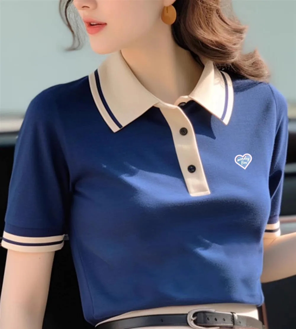 Футболка женская трикотажная с отложным воротником и коротким рукавом