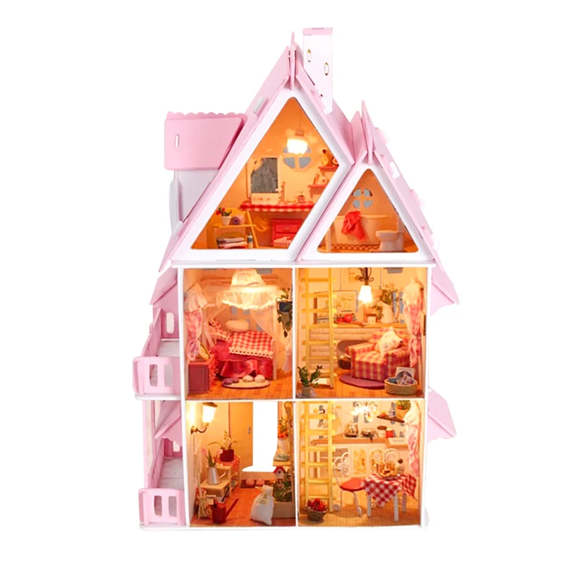 

30cm LED Light Three Layer DIY doll house diy dollhouse diy doll house miniature dollhouse furniture Kit children stay home Toys