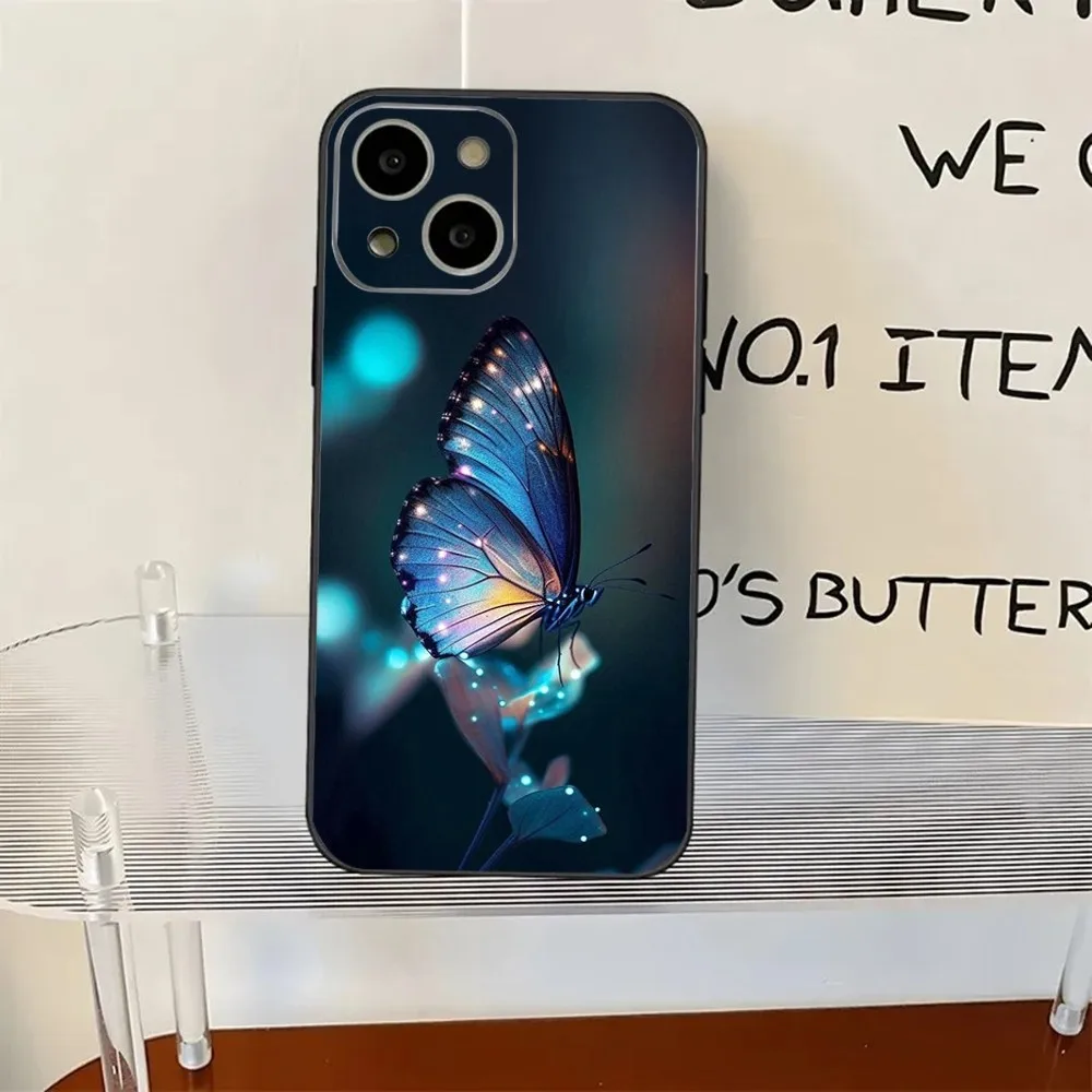 Красивый чехол для телефона с синей бабочкой iPhone 11 12 13 14 15 XS XR X Mini Pro Max Plus Shell