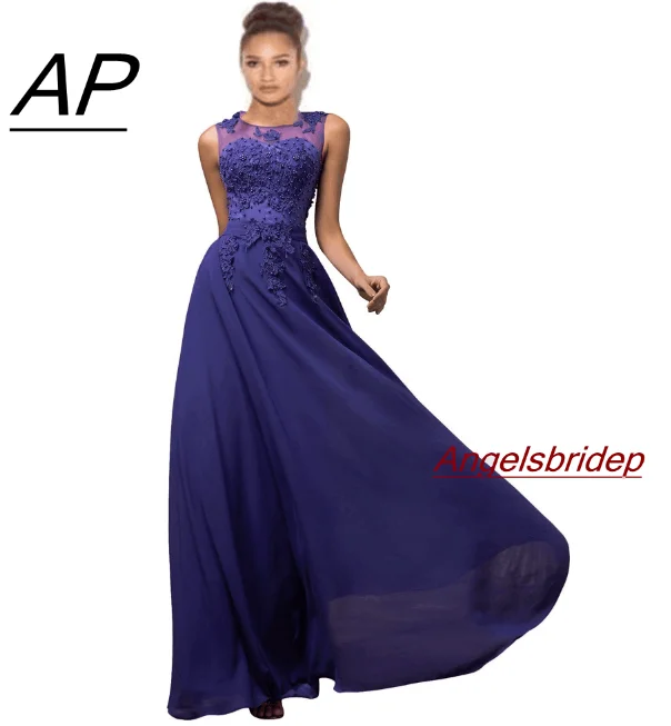 

ANGELSBRIDEP Cheap Evening Dresses Appliques Beading Chiffon Long Formal Party Prom Bridesmaid Gowns Robes De Soiree In Stock