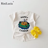 rinilucia cotton infant boys girls clothes summer suit baby short sleeve shorts sets cute print tshirt toddler kids outfit