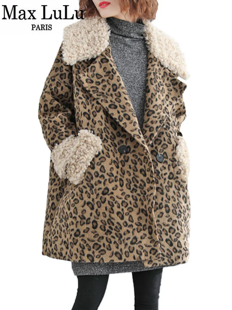 Max LuLu 2022 Fashion Korean Oversized Warm Outerwear Ladies Woolen Long Windbreakers Womens Casual Leopard Padded Winter Coats