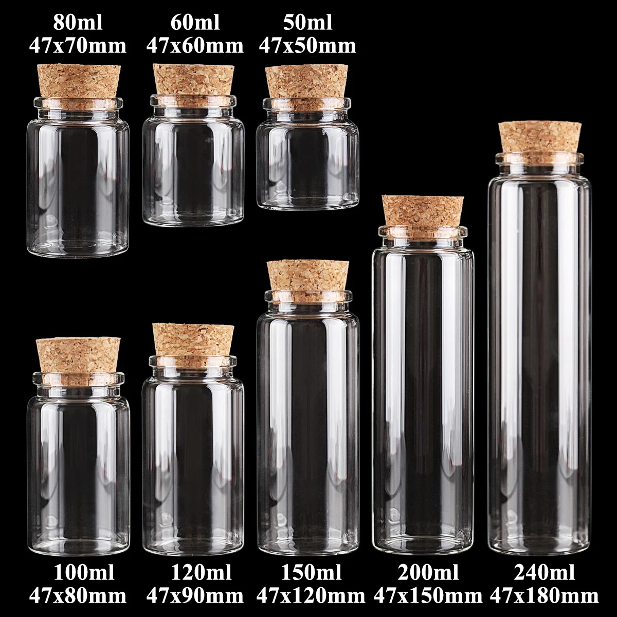 

100ml Glass Favors Sizes 120ml For 8 50ml 150ml Candy 200ml Cork Pieces With 80ml Bottles 240ml Jars U-pick Wedding 6 60ml