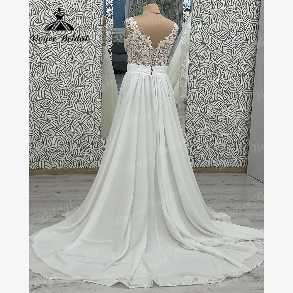 Abiti sposa Кружевное шифоновое струящееся свадебное платье в стиле бохо с v-образным