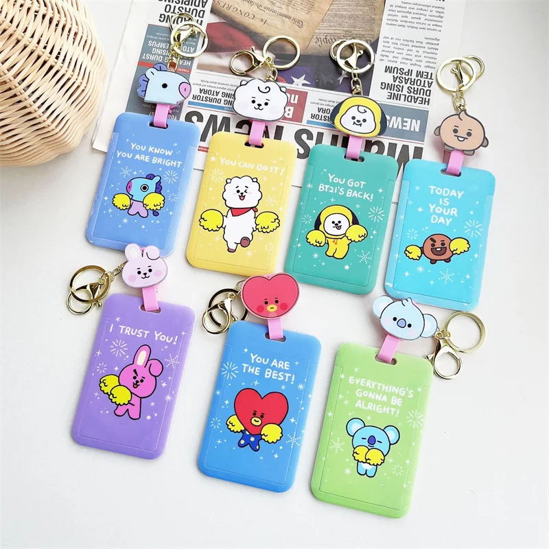 

Новинка Kawaii аниме Bt21 набор карт мультфильм бейдж автобус карта студент Id карта защитный рукав Id пакет карты посылка Лон подарок