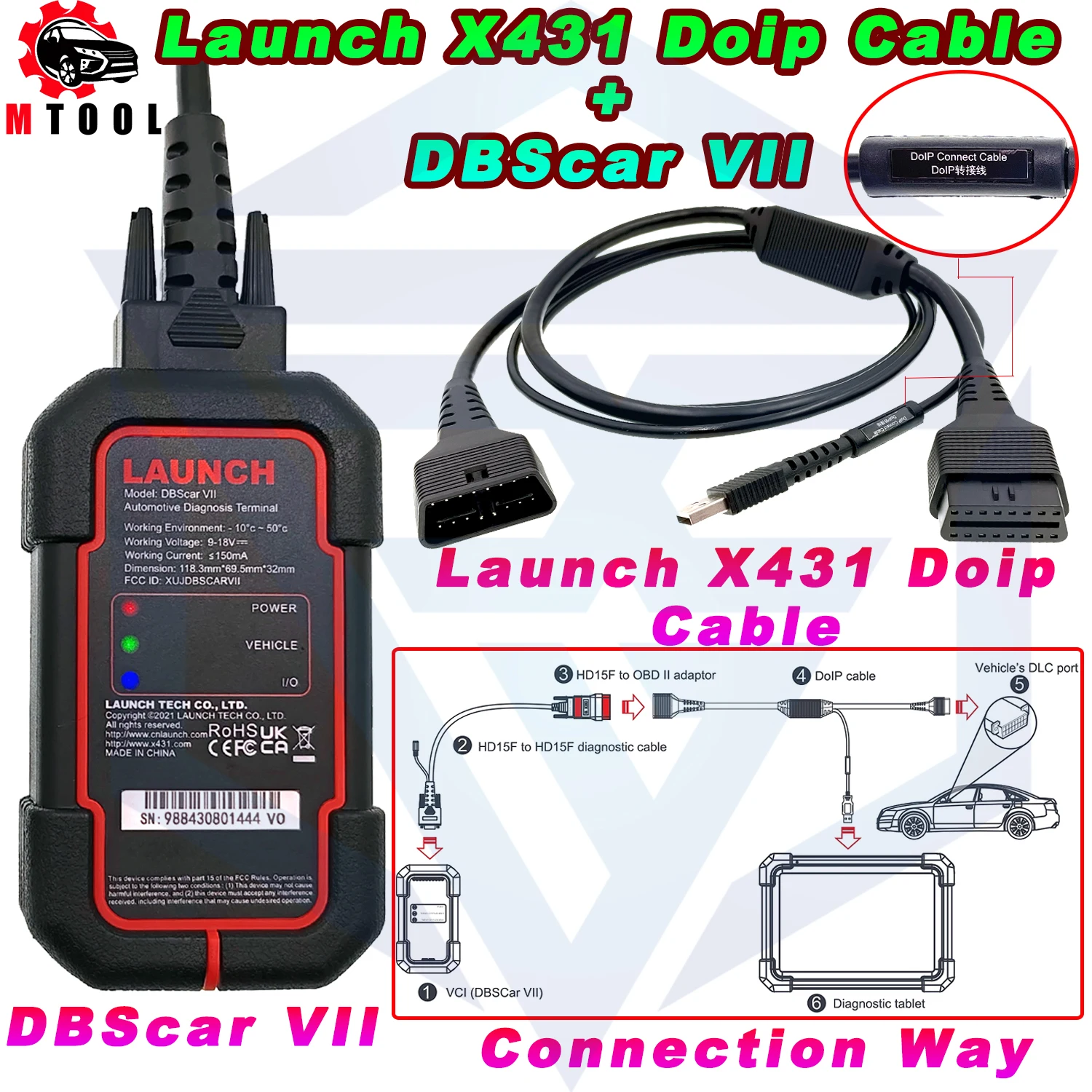 Кабель диагностический Launch X431 DBScar7, 16-контактный адаптер для DBScar VII DBScar 7, для диагностики автомобиля, XDIAG DIAGZON XPRO5