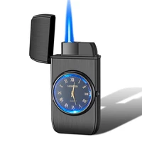 creative cigarette lighter with real quartz watch windproof jet flame butane torch lighter rocker arm ignition smoke accessories