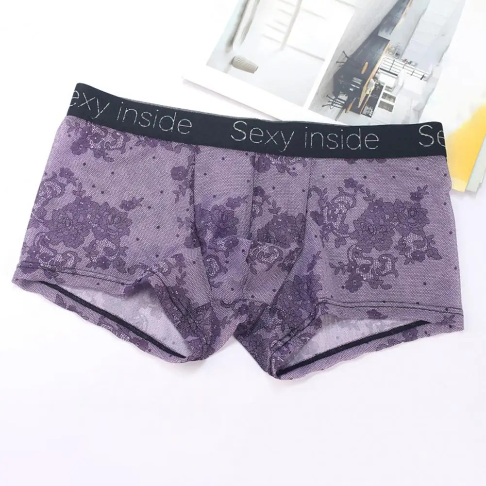 

Trendy Men Panties Floral Mesh Printed Good Stretch Underpants Male Men Underpants for Bedroom