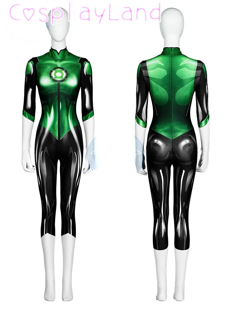 Cartoon Superhero Lantern Jessica Cruz Cosplay Costume 3D Printing Jumpsuit Green Bodysuit Halloween Carnival Adult Women Suit