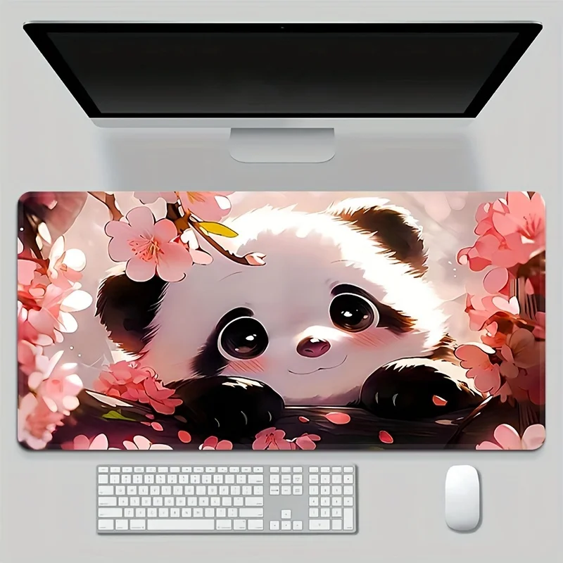 Large Extra Anime Panda Pattern Mouse Pad Natural Rubber Stitched Edges Non-Slip Base for Gaming Office Gift desk accessories
