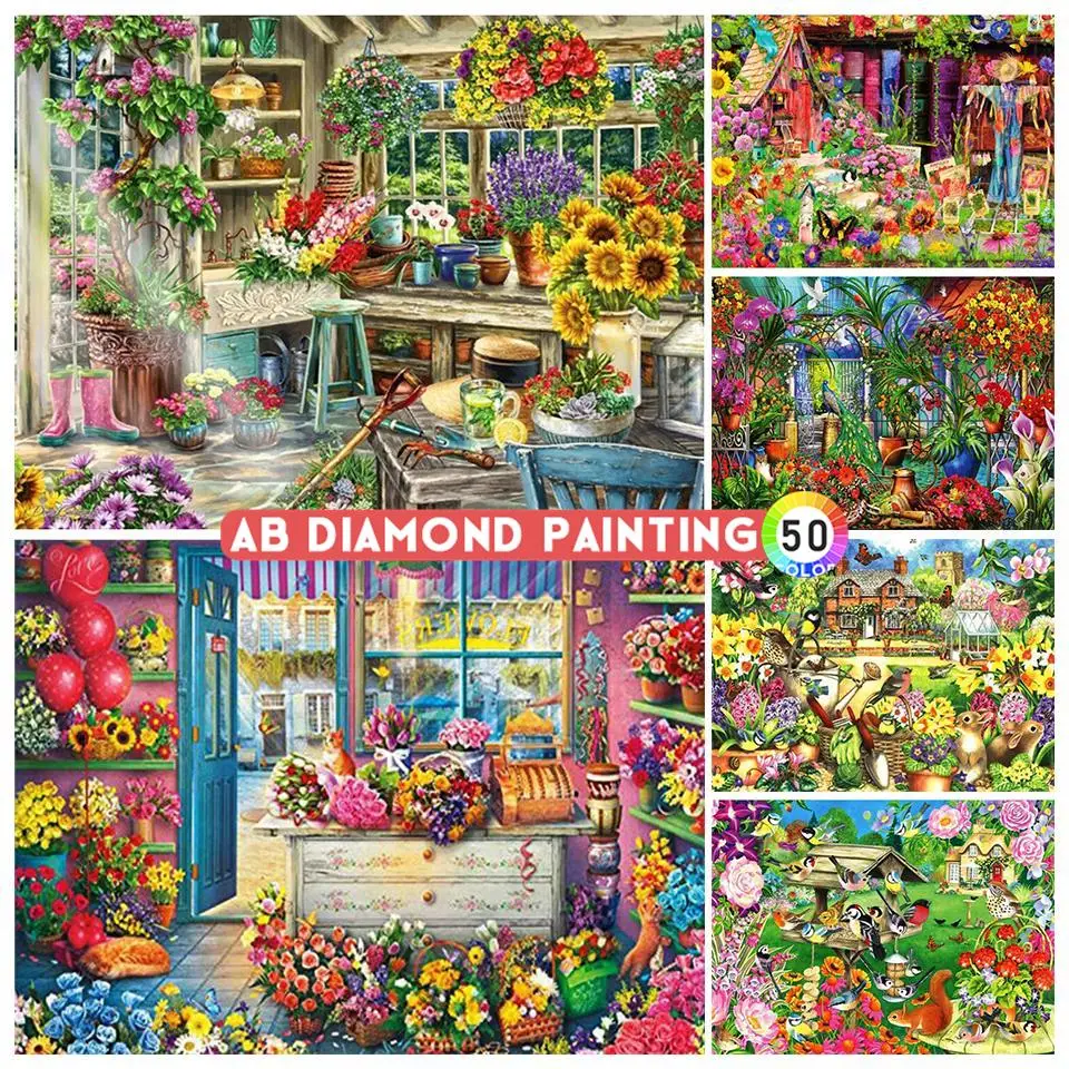 

5D AB полноразмерная алмазная живопись, картина с квадратными стразами, цветочный набор, Алмазная мозаика, художественная картина, роспись, украшение для дома