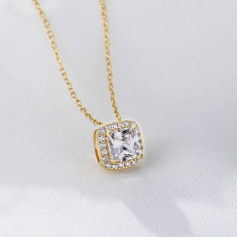 

S925 Sterling Silver Fashion Geometric Square Zircon Ladies Gold Item Chain Women's Luxury Jewelry Christmas Party Holiday Gifts