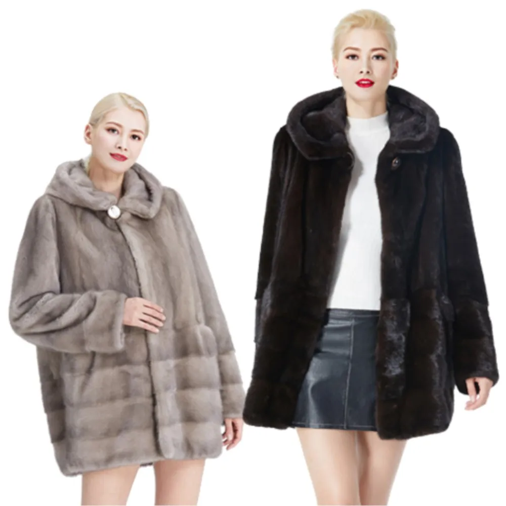 

Women's Winter Luxury Natural Mink Hooded Coat Original Leather Natural Color Fur Coat Ladies Thicken Warm High Quality Jackets