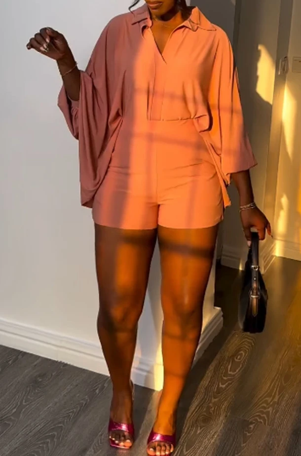 Женский Повседневный комплект из двух предметов Однотонная рубашка с отложным