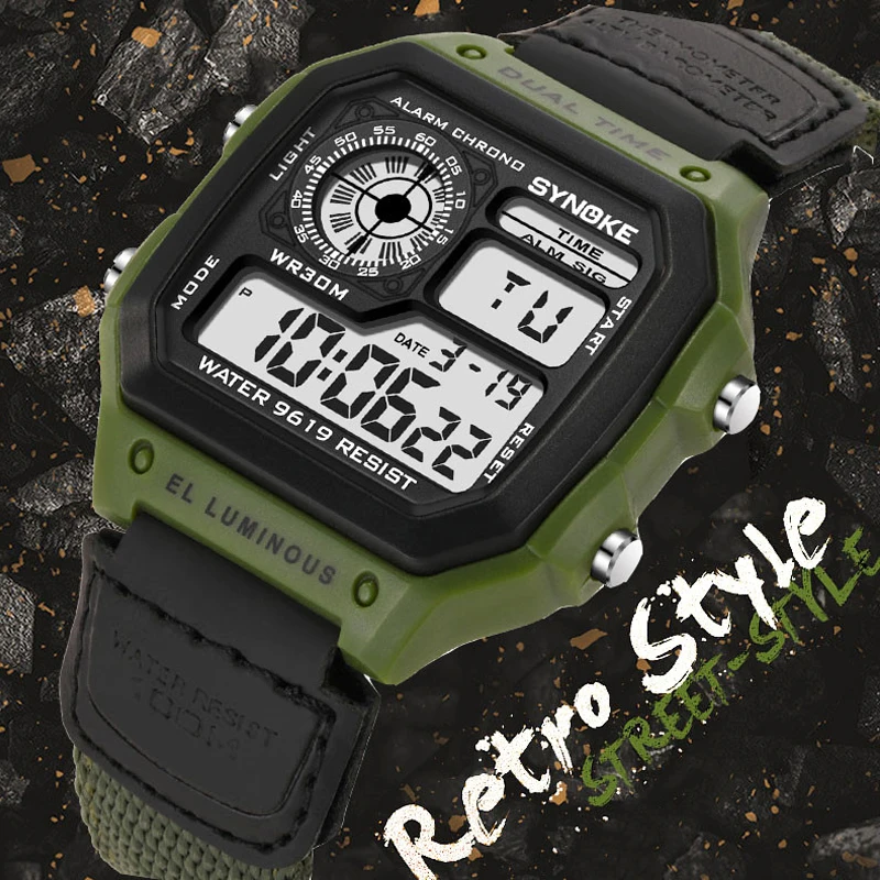 

Men Sport Watches Waterproof Retro Digital Watch For Men LED Electronic Clock Design Nylon Military Man Wrist watches for men