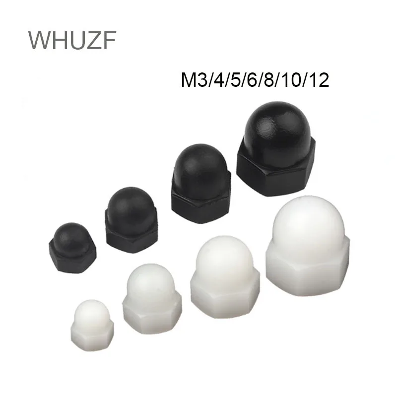 

WHUZF 20/50PCS White/Black M3-M12 Nylon Bolt Nut Dome Protection Caps Covers Exposed Hexagon Plastic Decorative Acorn Cap Nuts