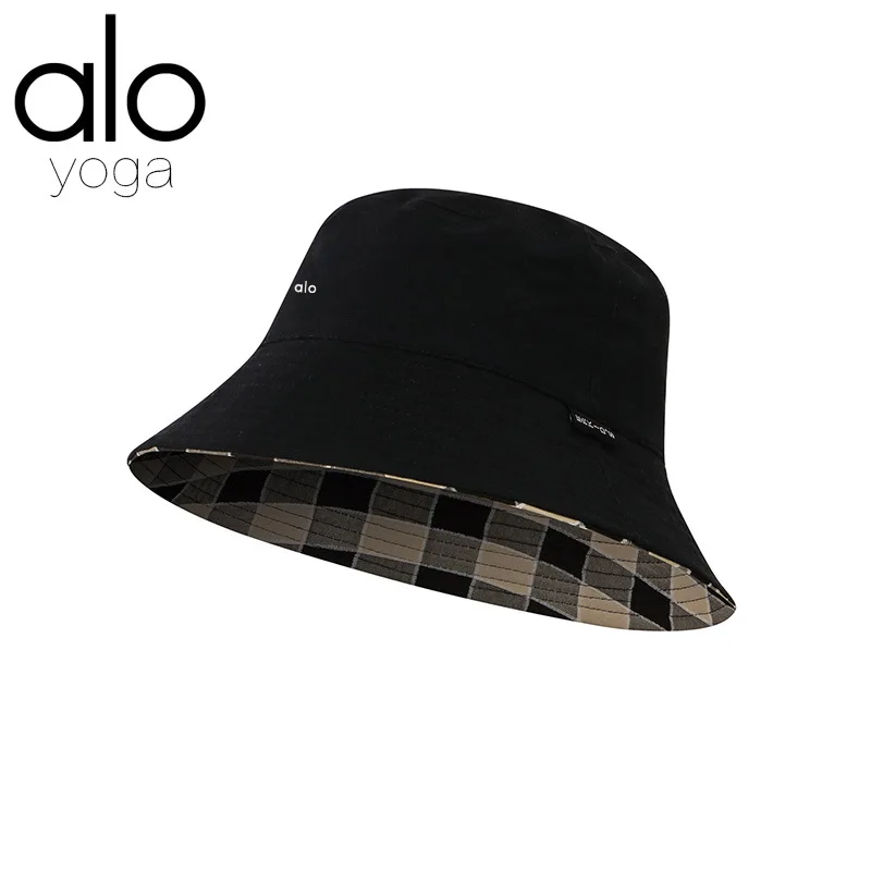 

Alo Yoga New Female Fisherman Hat Summer Fashion Grid pattern Outdoor Sunscreen Double-sided Sun Hat Fedora Hat Beach Hat