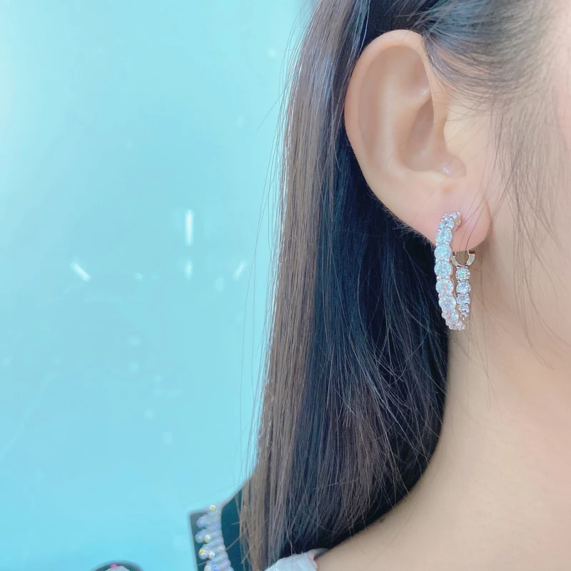 OEVAS Luxury 100% 925 Sterling Silver Created Diamond Gemstone Hoop Earrings Wedding Engagement Fine Jewelry Gifts Wholesale |