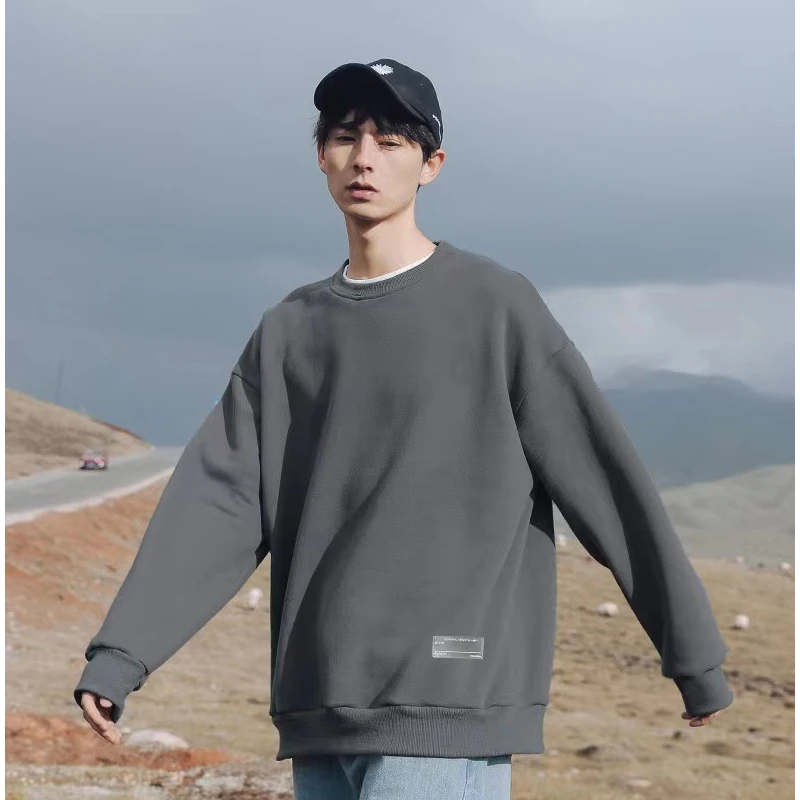 

Men's Shirt 2022 Spring Gray Round Neck Sweater Tide Ins Loose Couple Clothes