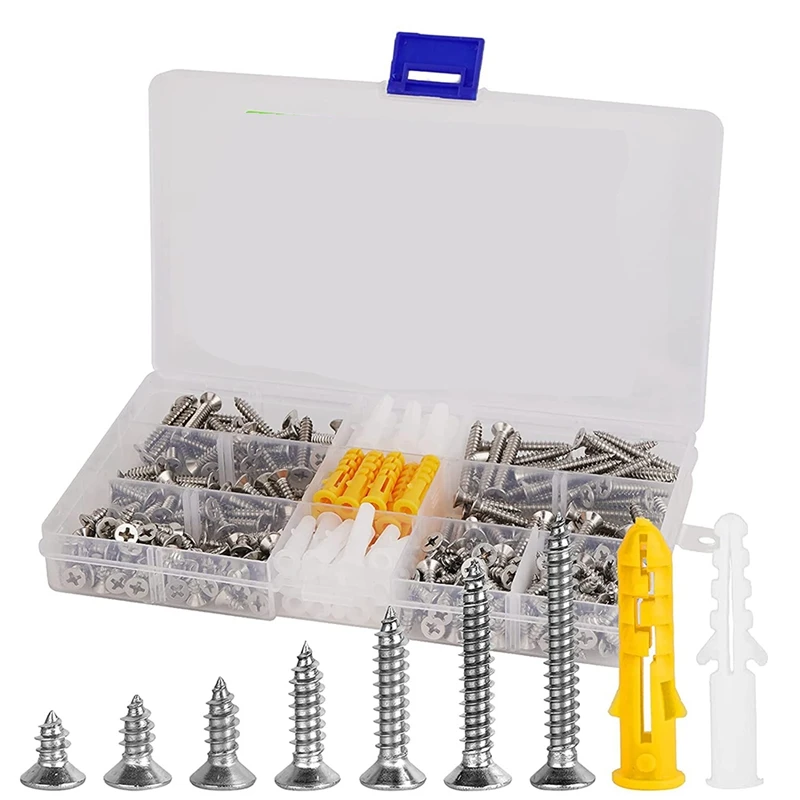 

420Pcs M3 Flat Head Wood Screws Assortment Fasteners Kit, Phillips Drive Countersunk Head Self-Tapping Screws