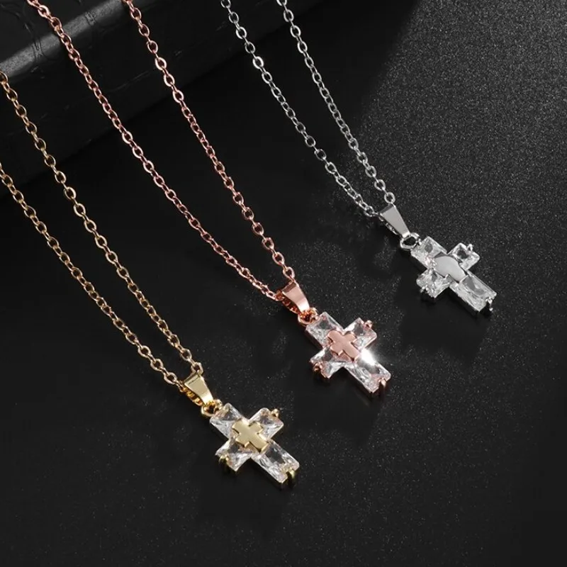 Женское Ожерелье с кулоном-крестом деликатный кулон со сверкающими кристаллами
