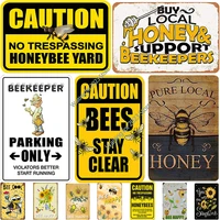 Happy Bee Metal Tin Sign Honey Posters Wall Decoration For Garden Farm Beekeeper Warning Metal Tin Plaque Vintage Iron Plates