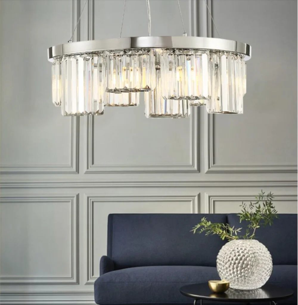 Modern silver crystal chandelier designer irregular shape living room lamp simple creative villa hotel LED chandelier