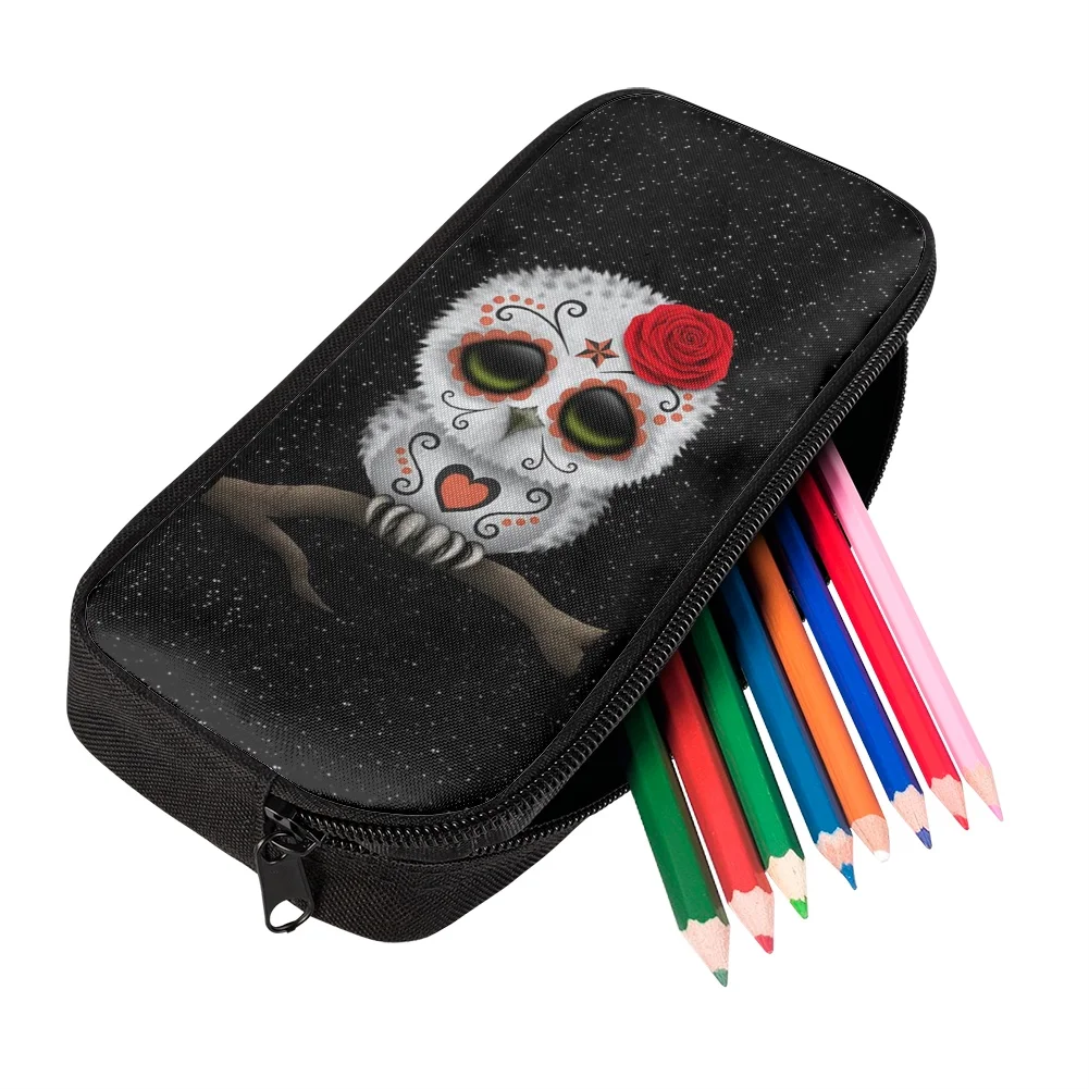 FORUDESIGNS Backpack Set Crossbody Bag Pencil Case Gothic Skull Owl Cartoon Printed Girls Boy Large-capacity Students School Bag