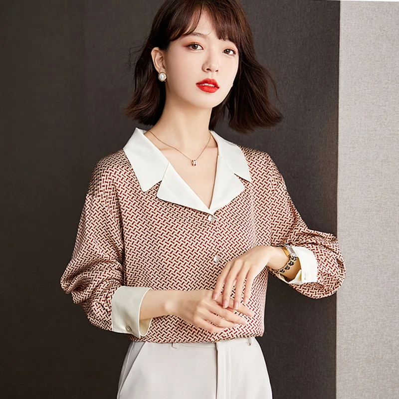 

Chiffon Women's Blouse Stripe V-neck Shirt Spring Autumn Fashion Casual Long Sleeve Top