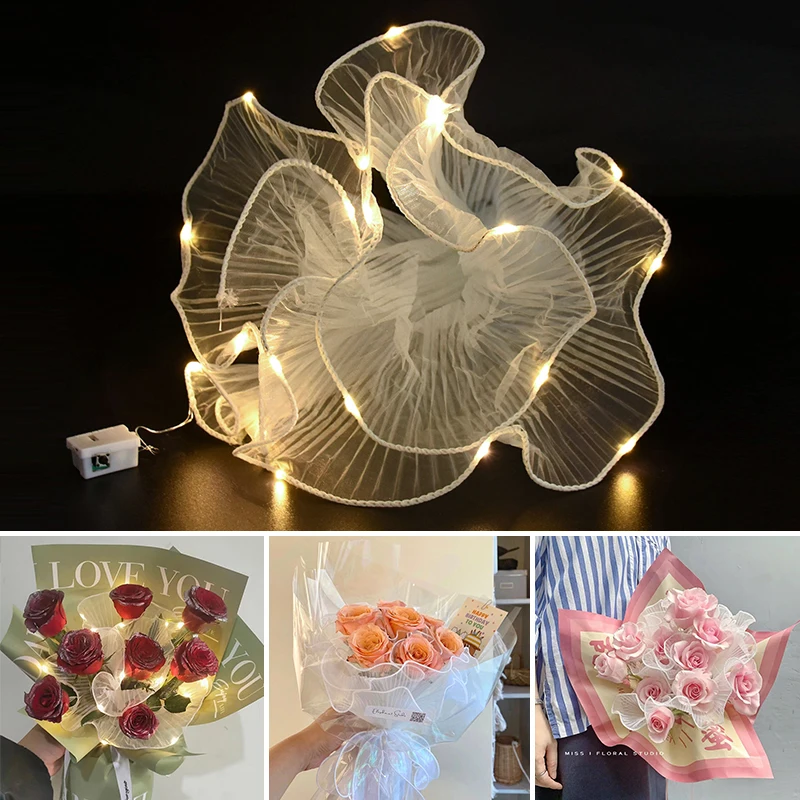 

28cm*2M Wave Edge Mesh Yarn Flower Bouquet Wrapping Paper DIY Handmade Arts Wedding Party Valentine's Day Gift Packaging Supplie