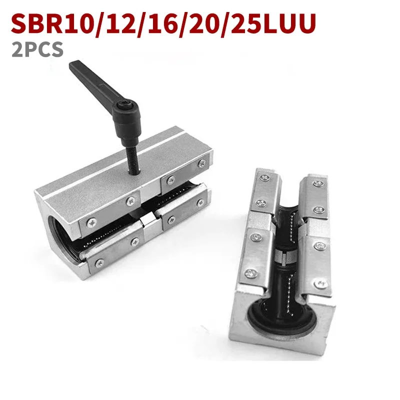 Фото 2 шт./лот SBR10LUU SBR12LUU SBR16LUU SBR20LUU SBR25LUU линейный блок шарикоподшипников открытого типа фрезерный станок с ЧПУ SBR линейная направляющая №1