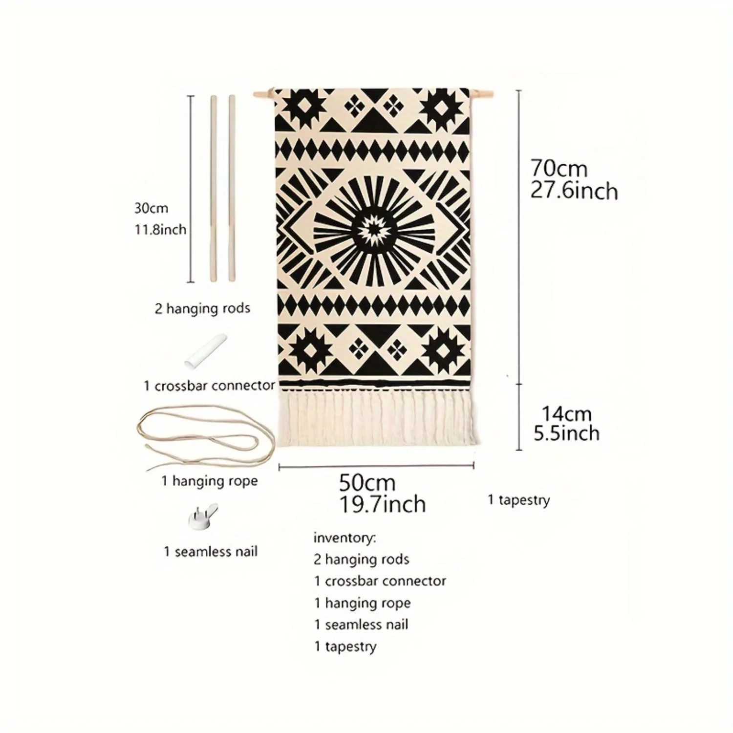 Богемный настенный гобелен с кисточками — художественный декор из полиэстера