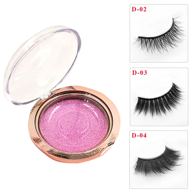 3D Series Chemical Fiber Beauty Makeup False Eyelashes Natural Cross Wholesale Custom Exquisite Three-Color Round Box Packaging