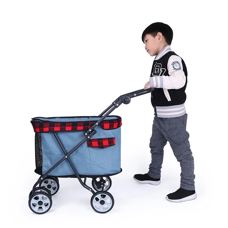 Pet Cat Stroller Baby Stroller Newborn Portable Foldable 4 Wheels Shock Absorption Stroller Walking Dog Transporter Cart Carrier