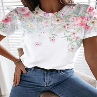 women super natural short sleeve t shirt 3d floral print new summer fashion loose short sleeve t shirt with soft round neck fo