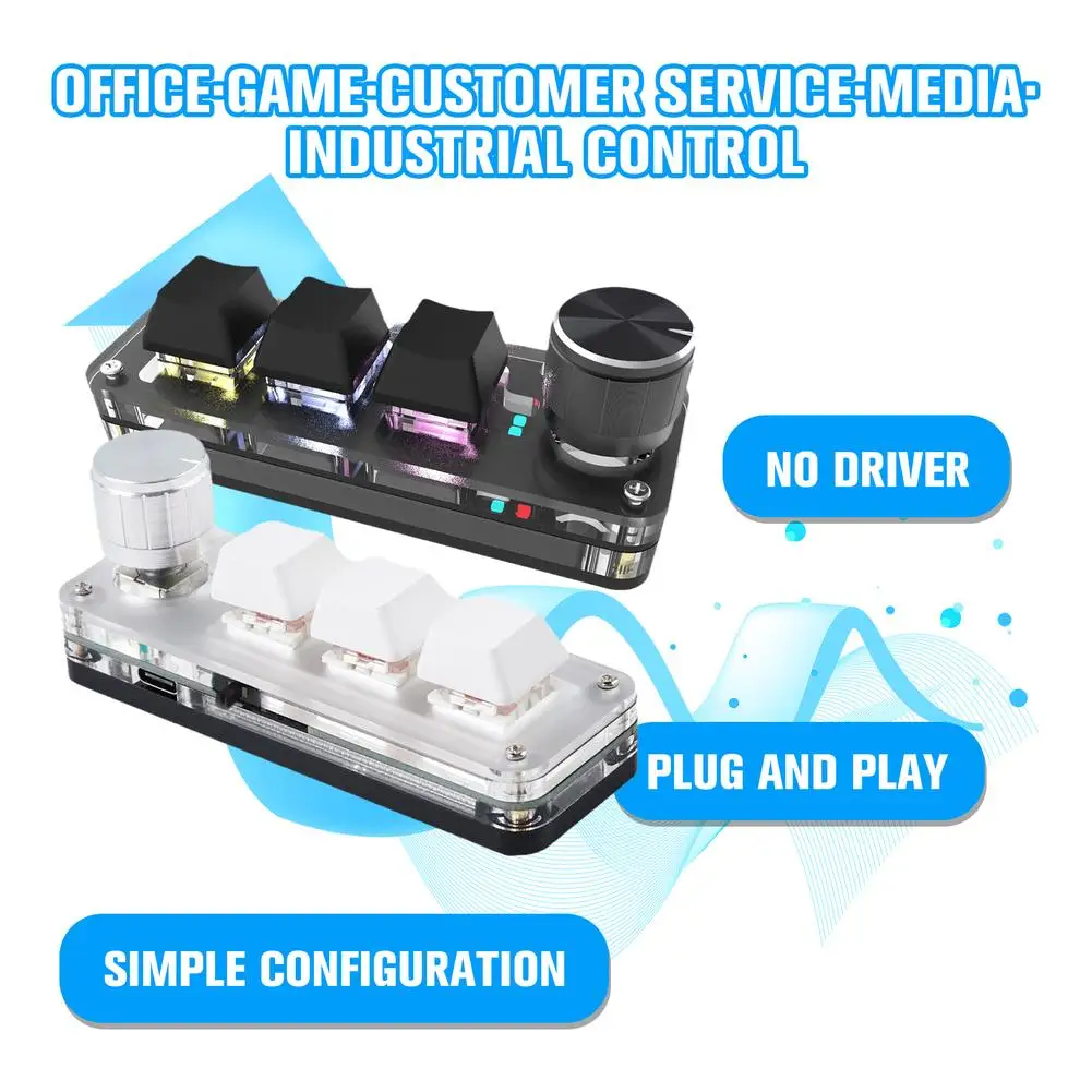 3 клавиши + 1 ручка/4 RGB Макросъемка пользовательская клавиатура USB