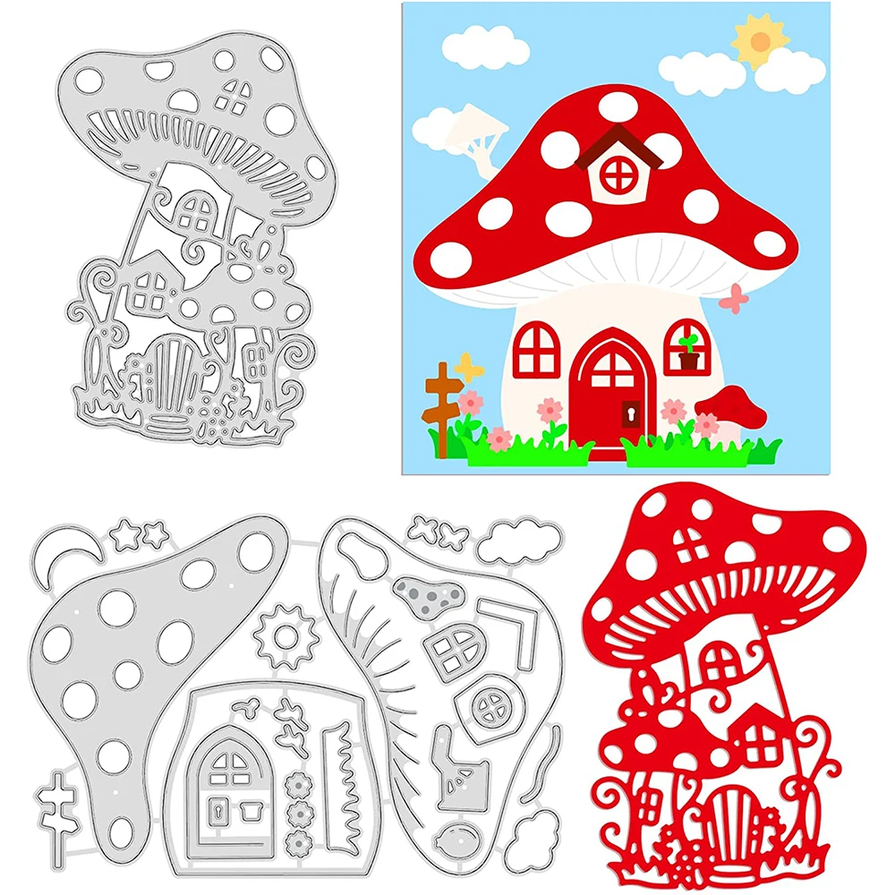 

2Pcs Mushroom House Metal Cutting Dies Die Cuts for DIY Scrapbook Easter Birthday Wedding Cards Making Album Envelope Decoration
