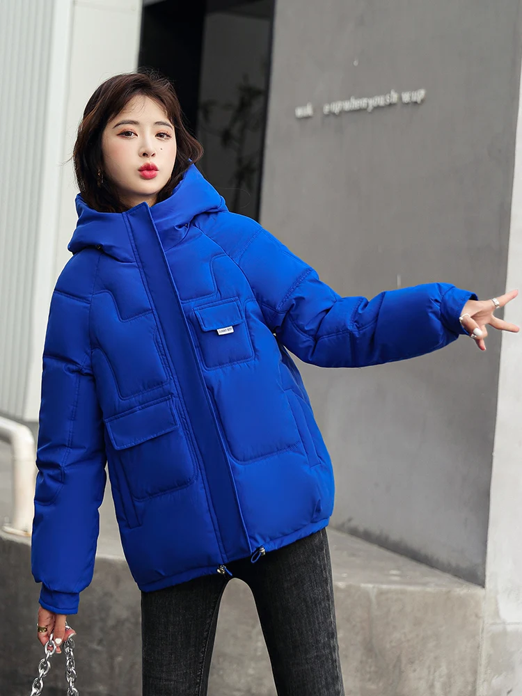 2023 Winter Parka Coat Women Hooded Down Cotton Jacket Female Casual Loose Thick Warm Short Coat Basic Fashion Solid Outwear